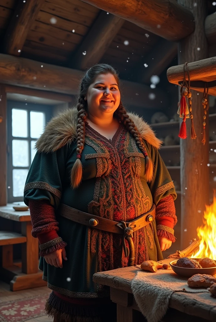 huge chubby viking woman pregnant clothes winter dinner