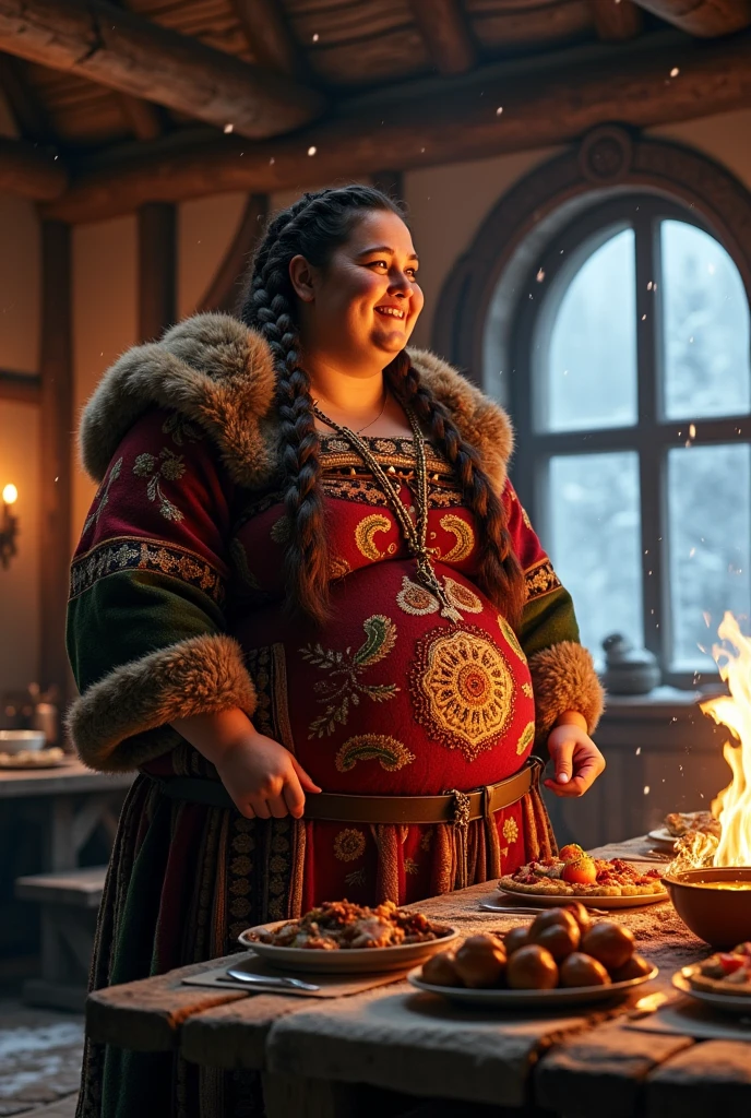 huge chubby viking woman pregnant clothes winter dinner