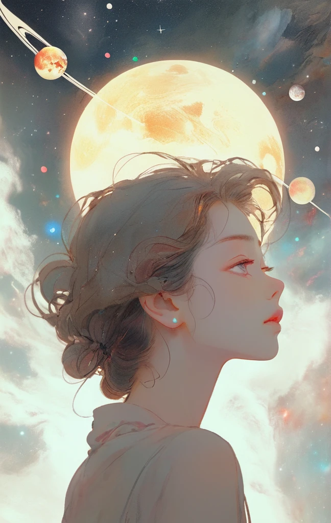 planets are born to fall in love, All celestial bodies are lonely、Seize the dream、The End、Looking up at the sky with the naked eye、no human, strange head, a girl with 、colour々n、head,