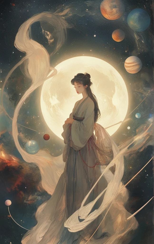 planets are born to fall in love, All celestial bodies are lonely、Seize the dream、The End、Looking up at the sky with the naked eye、no human, strange head, a girl with 、colour々n、head,