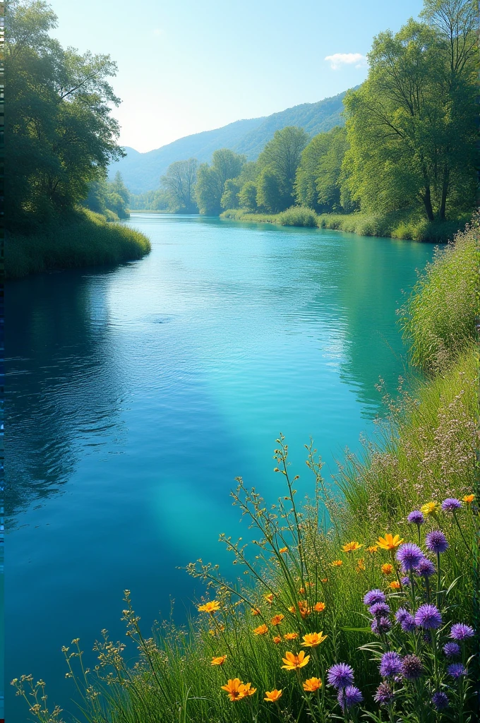 A river flowing from left to right blue picture 
