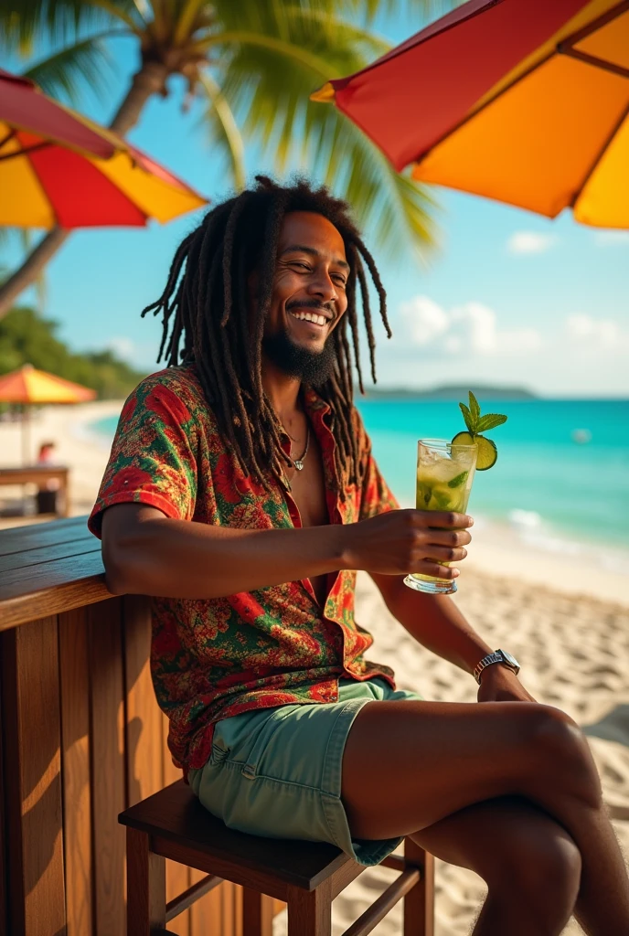 Bob Marley with a MOJITO and an Instagram logo that says Marley_mojito