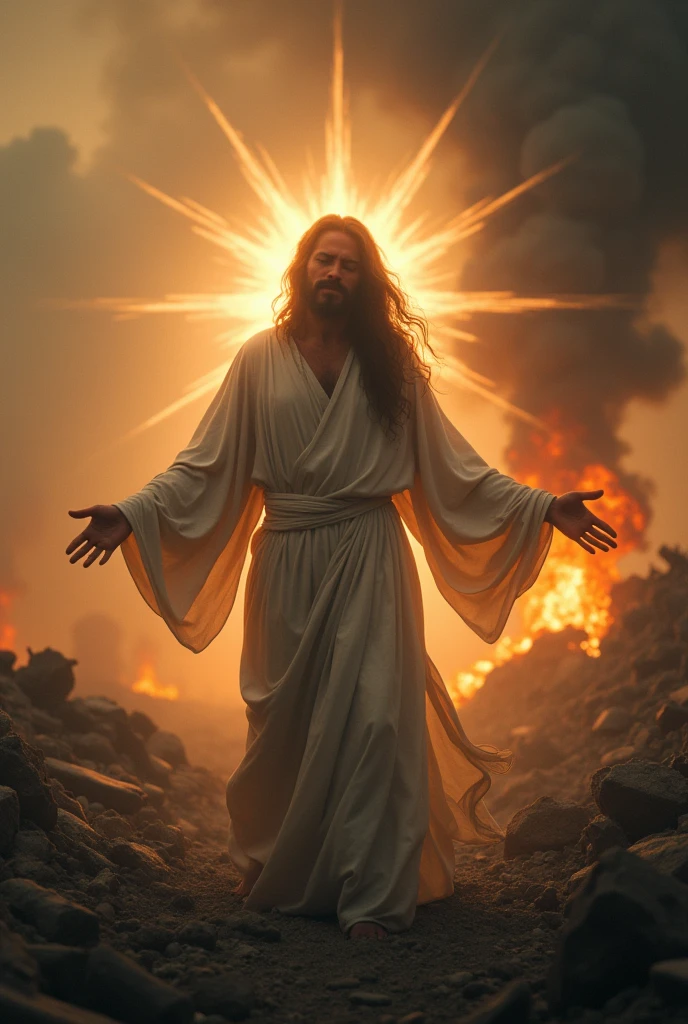 In a extremely war place that has world fighting with her
Jesus is protecting a women by standing back of her