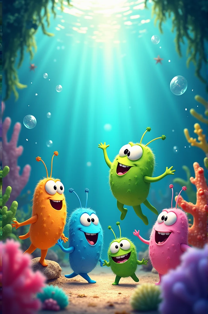 Make a Pixar-style poster of protozoa