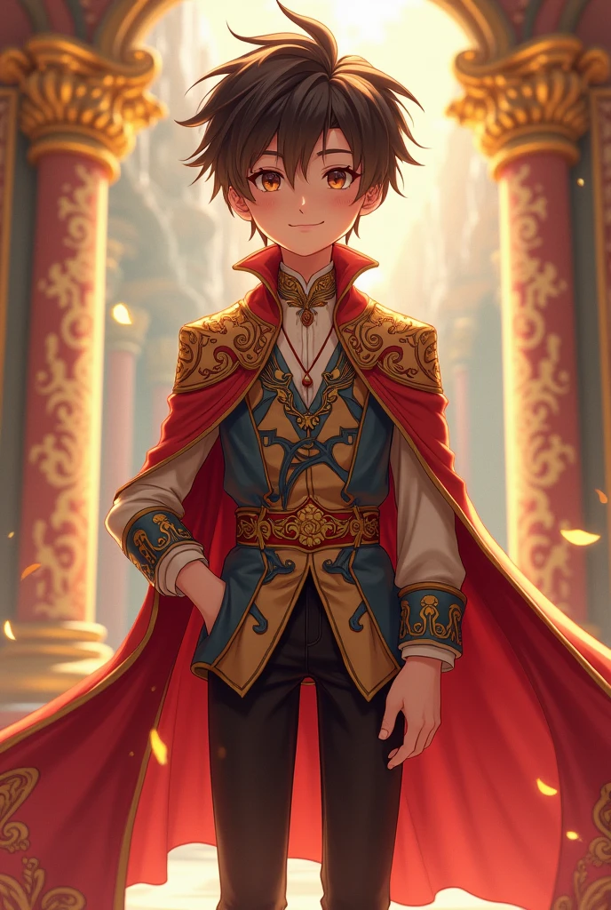 Create a 3d animeted anime a boy wearing fancy cloths