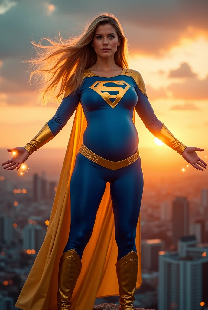 super hero woman very pregnant suit