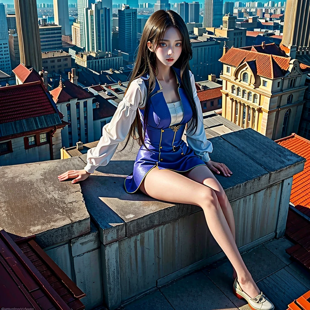 (realistic photo:0.0), (surreal:1.0), (masterpiece:0.0), (best quality:1.3), intricate details, very detailed, sharp focus, full color, (depth of field:1.0), (Super fine illustration:1.0), (natural light, daylight:1.0),
(1 woman), (College age:1.0), (fascinating anime girl), slim body, A girl taller than a building, Casual clothing, very detailed Face, (detailed lips:0.7), (Sitting in a building:1.0), city, GTS , giantess , (full body shot:1.2), 