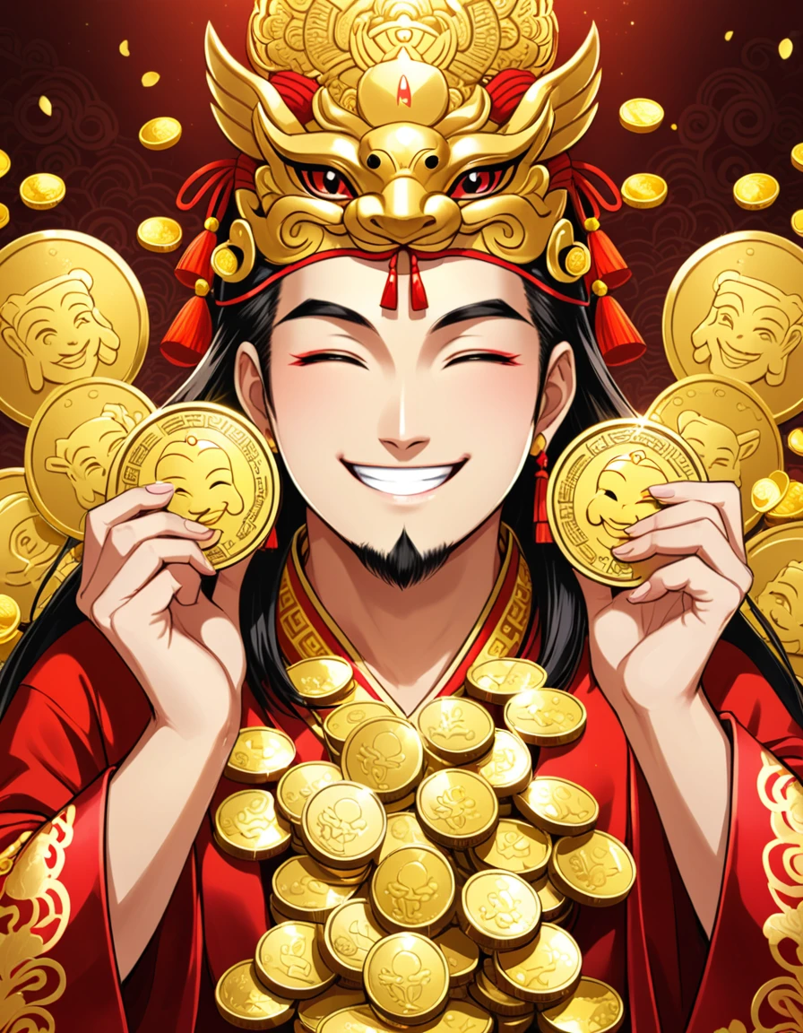 Holding gold coins,Smiling face,God of Wealth