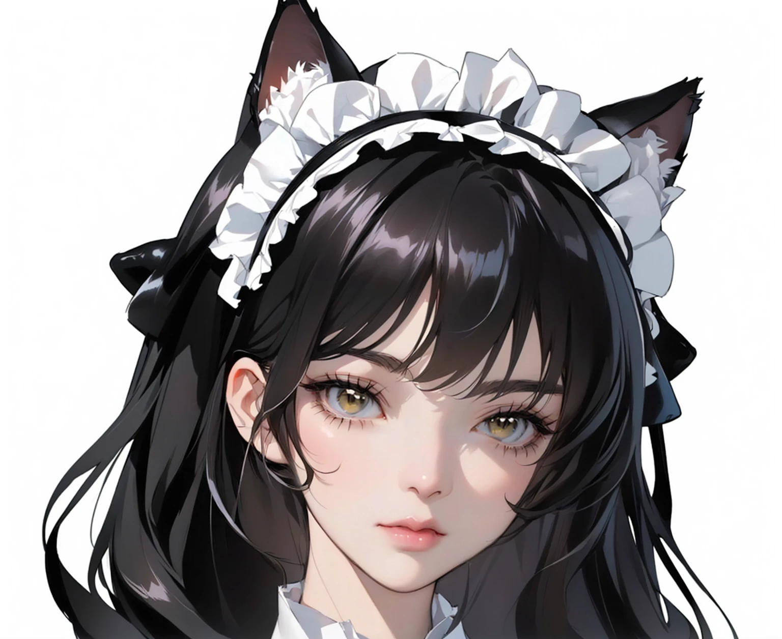 Black hair, white collar, cat ears, anime girl, girl with cat ears, anime girl with cat ears, anime Catwoman in a maid costume, beautiful 动漫 Catwoman, attractive Catwoman, 动漫 Catwoman, Very beautiful and cute cat girl, 美丽的年轻Catwoman, cute 动漫 Catwoman, Catwoman, very beautiful anime Catwoman, white Catwoman