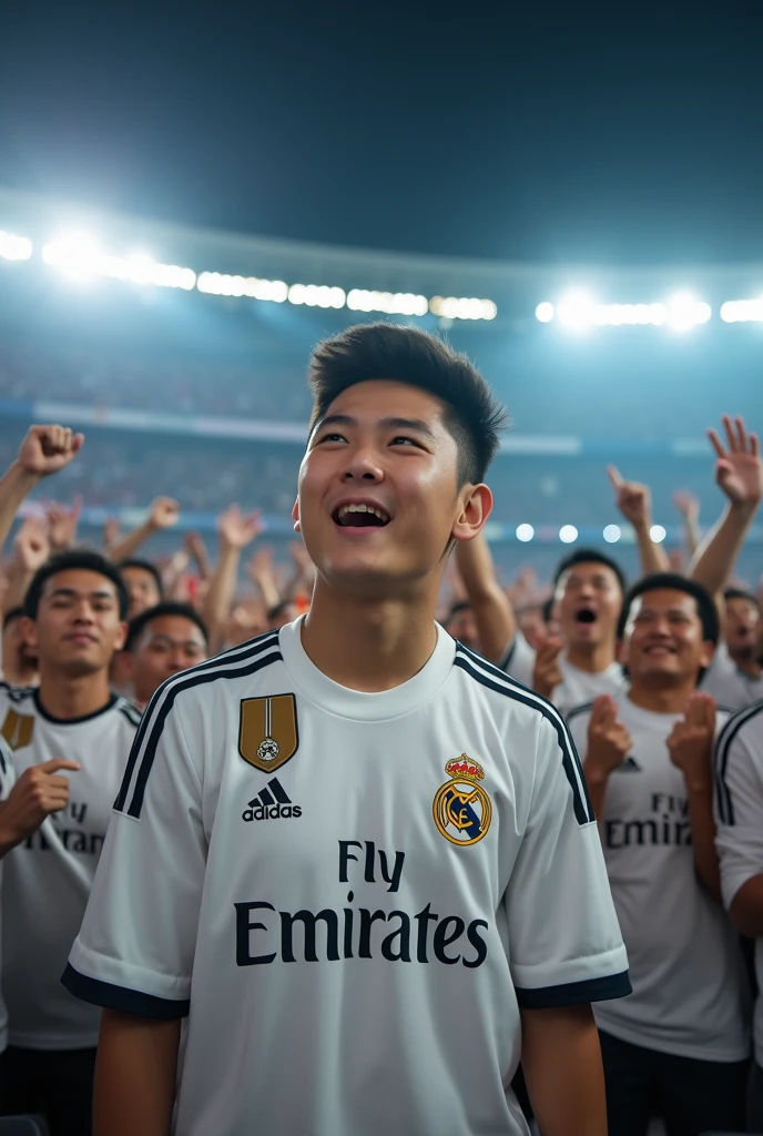 Jim Woo with the Real Madrid shirt at the stadium