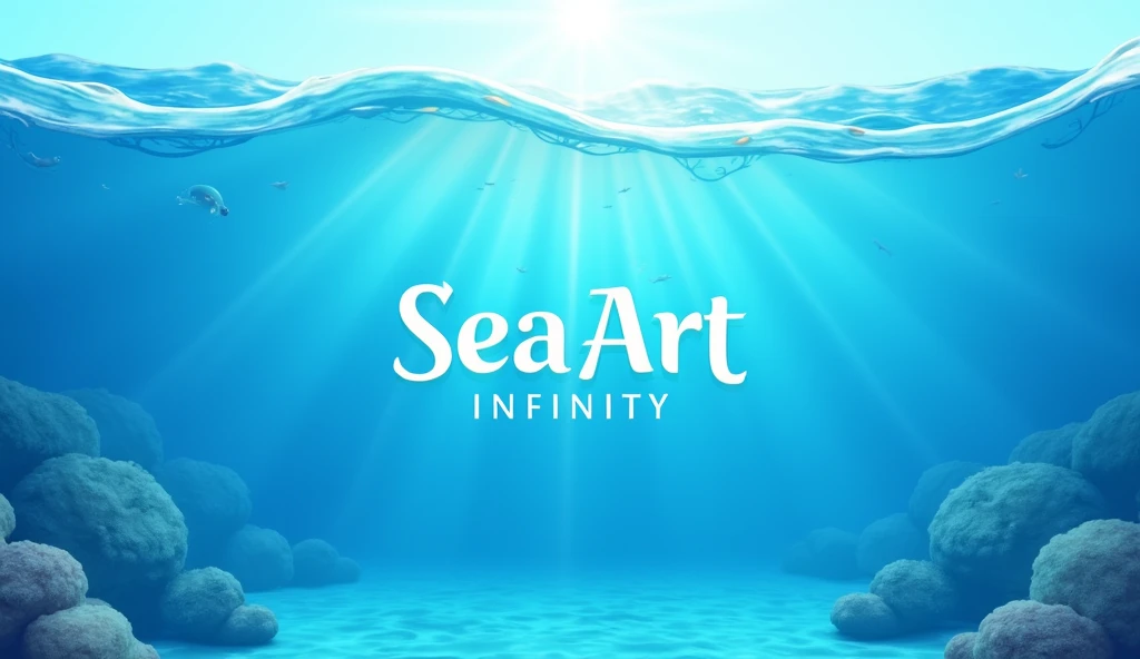 A blue style poster，It says"SeaArt Infinity"，Clean style，Natural comfort，Bright，Realism，Reality