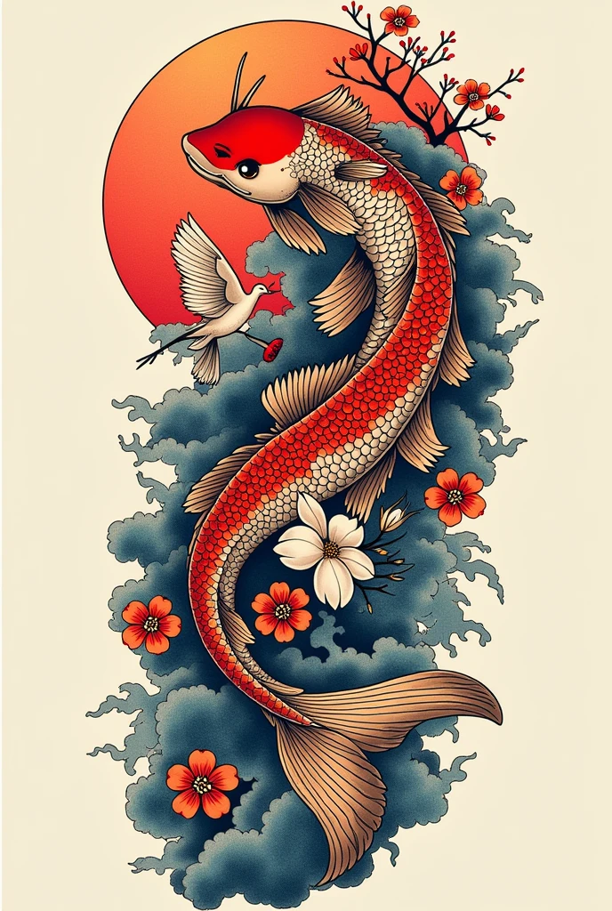 Full arm tattoo stencil with nature theme, animals that complement a canvas that covers the entire arm in an irezumi style