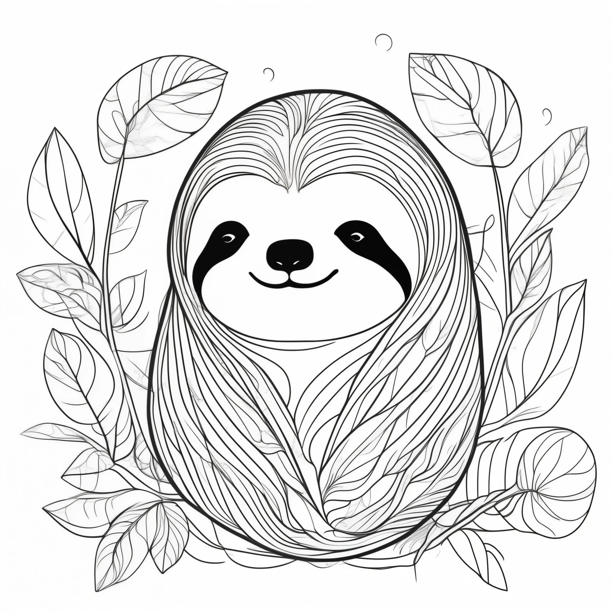 Only one sloth,Simple,(White Background:1.4),Doodle,scribble,Minimalism、Line art、Korean style illustration、Anime Style, Art Nouveau, Icon Style