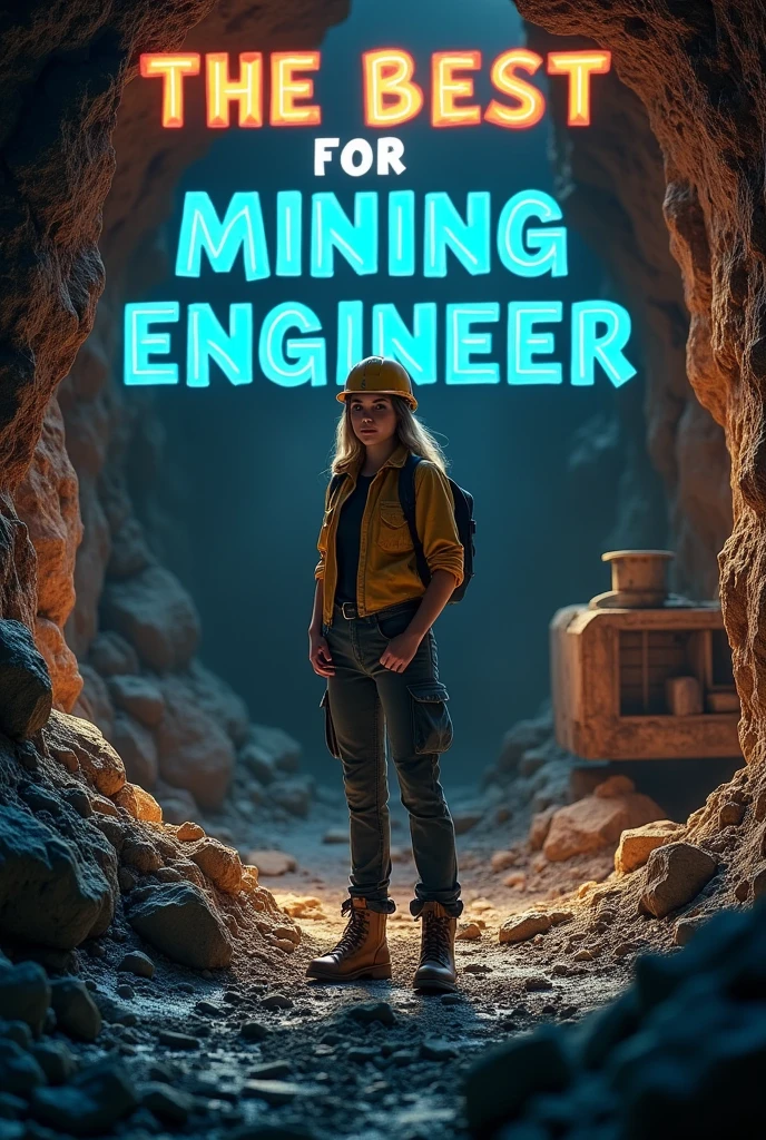 Animated image of a woman inside the underground mine with the phrase THE BEST MINING ENGINEER