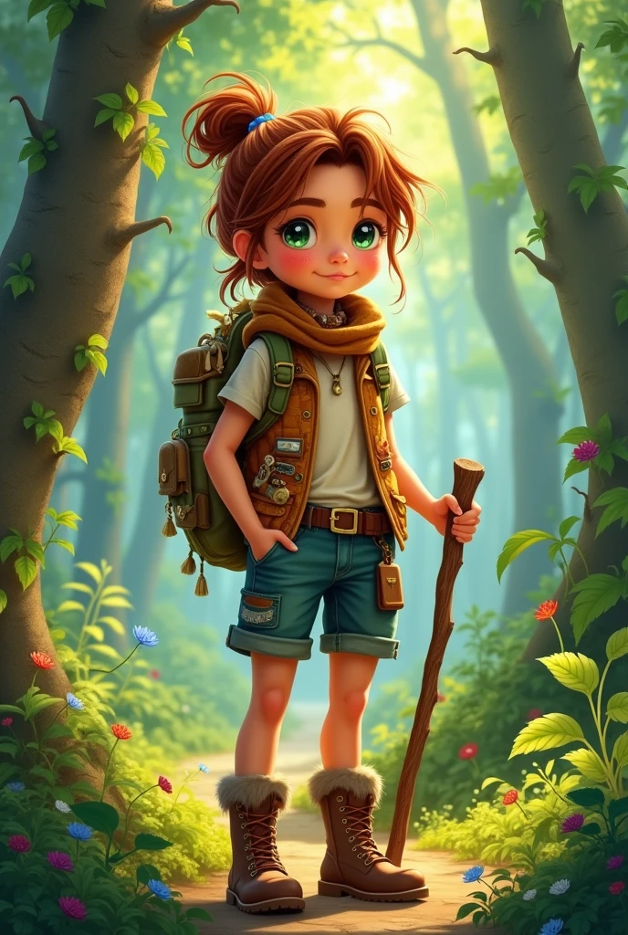 A brave young girl named Jooli, with a confident expression and adventurous attire.