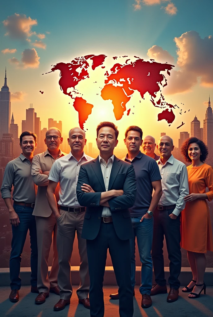 Generate me an image of all the famous entrepreneurs around the world including India