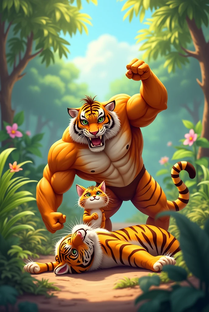 Muscle tiger killed by muscles cat animated