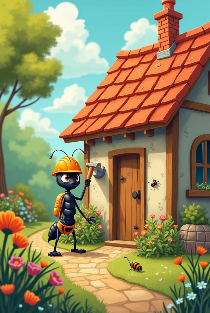 Isotype of an ant repairing a house