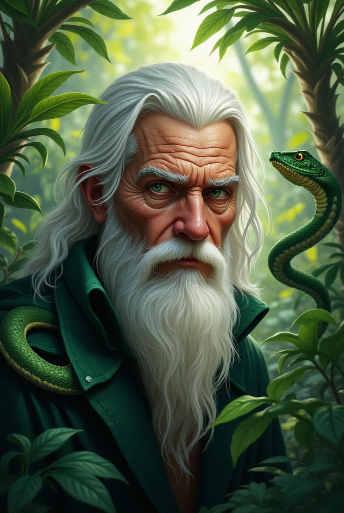 White hair，With eyes，Middle-aged man，Belong to snake