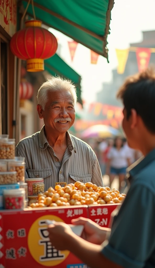 
Mr. Tu is over 60 years old., gentle face, tan, with mischievous little eyes and a thin silver mustache. His hair was white, cut short and neat. He always smiles, create a sense of closeness and friendliness. Mr. Tu sells lottery tickets to Mr. An. 