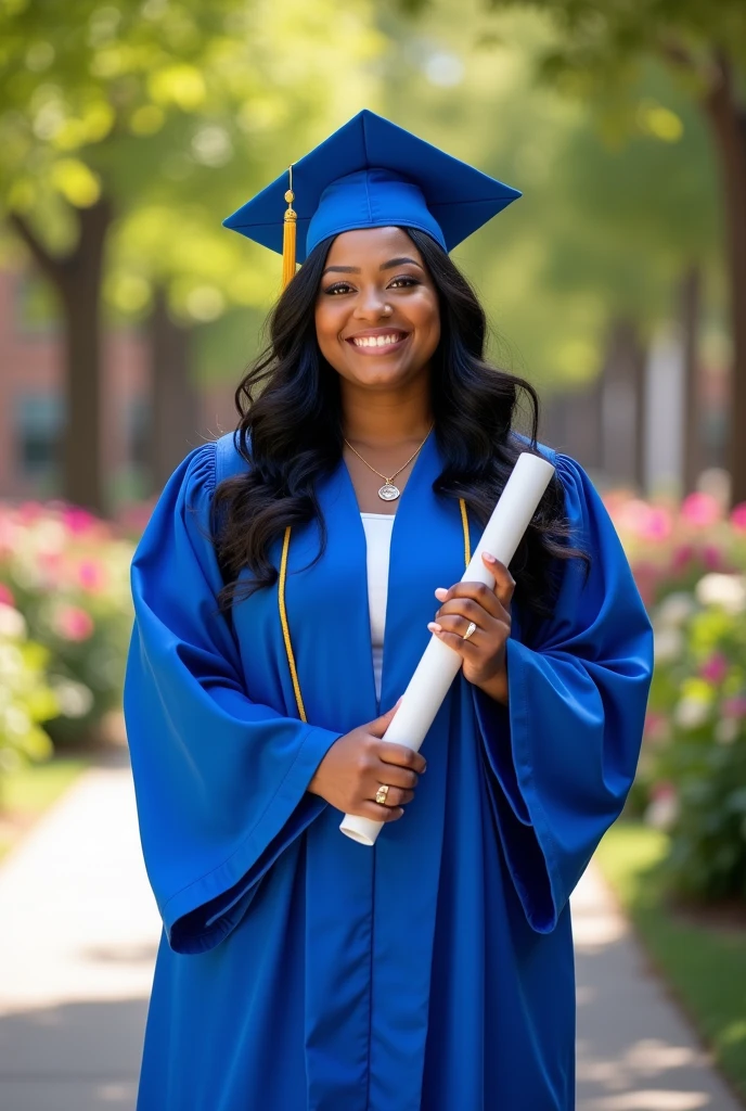 Overweight curvy woman with black hair Graduated from university