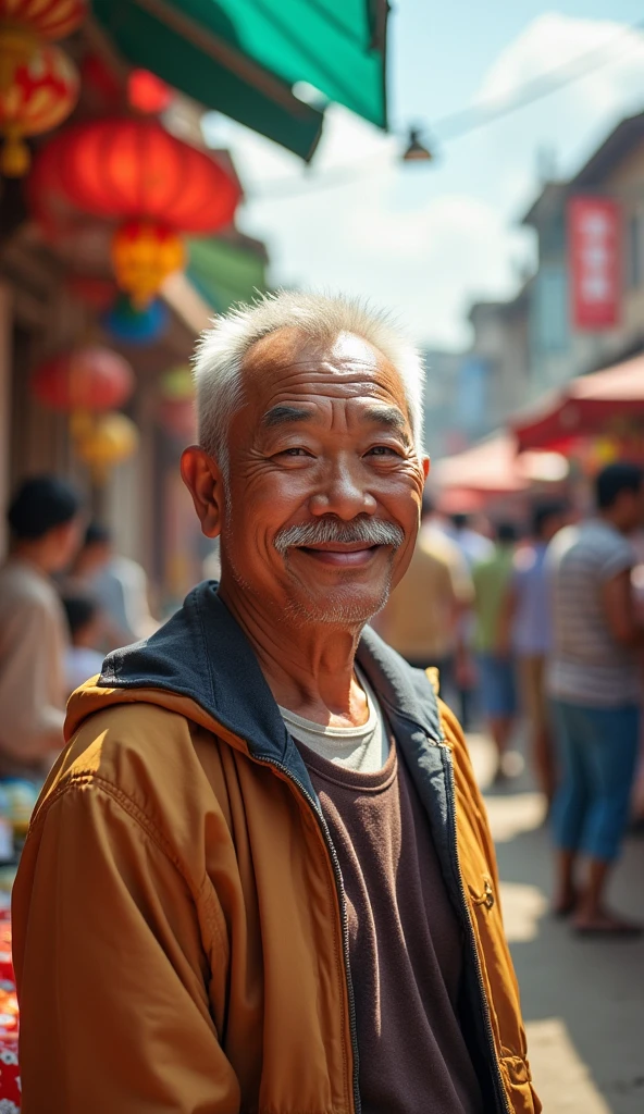 
Mr. Tu is over 60 years old., gentle face, tan, with mischievous little eyes and a thin silver mustache. His hair was white, cut short and neat. He always smiles, create a sense of closeness and friendliness. Image of Mr. Tu selling lottery tickets to everyone 