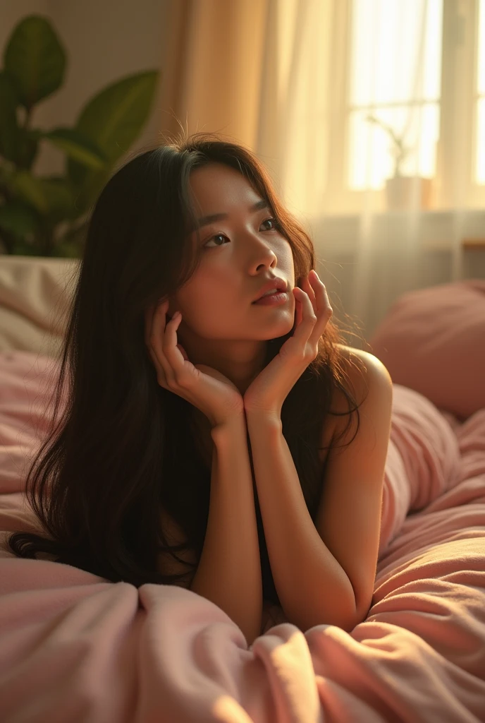 Woman lying down exploring her intimate area 
