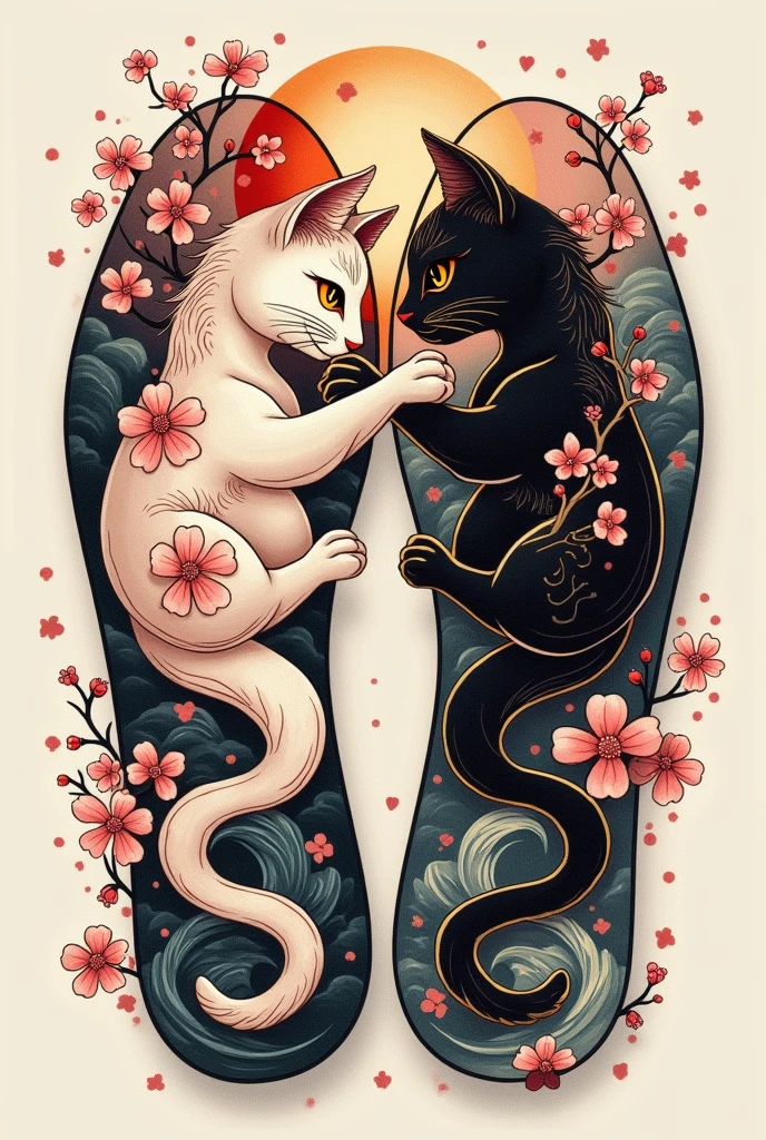 Yin yang cat tattoo, irezumi for insole