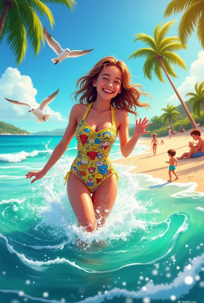 I'm having fun in the ocean wearing a Bob swimsuit.