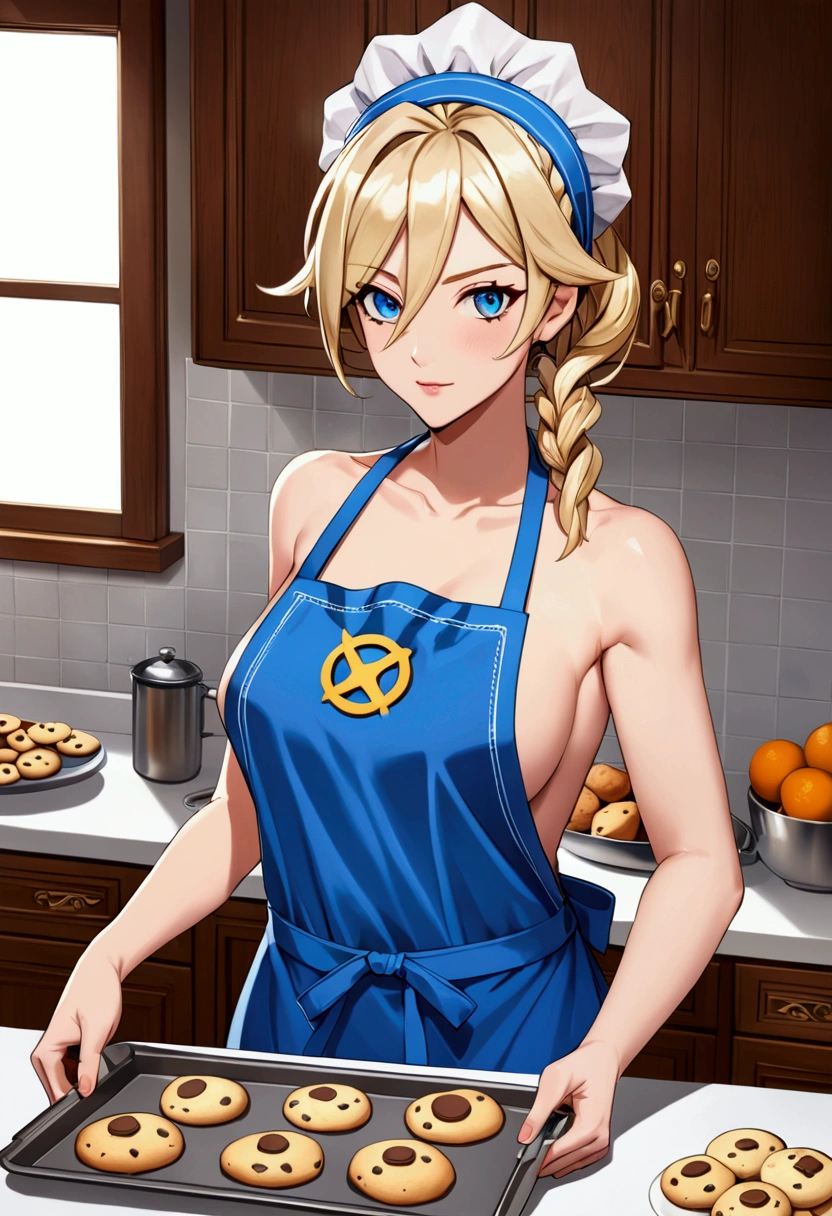 Mercy Overwatch blue eyes naked apron baking cookies