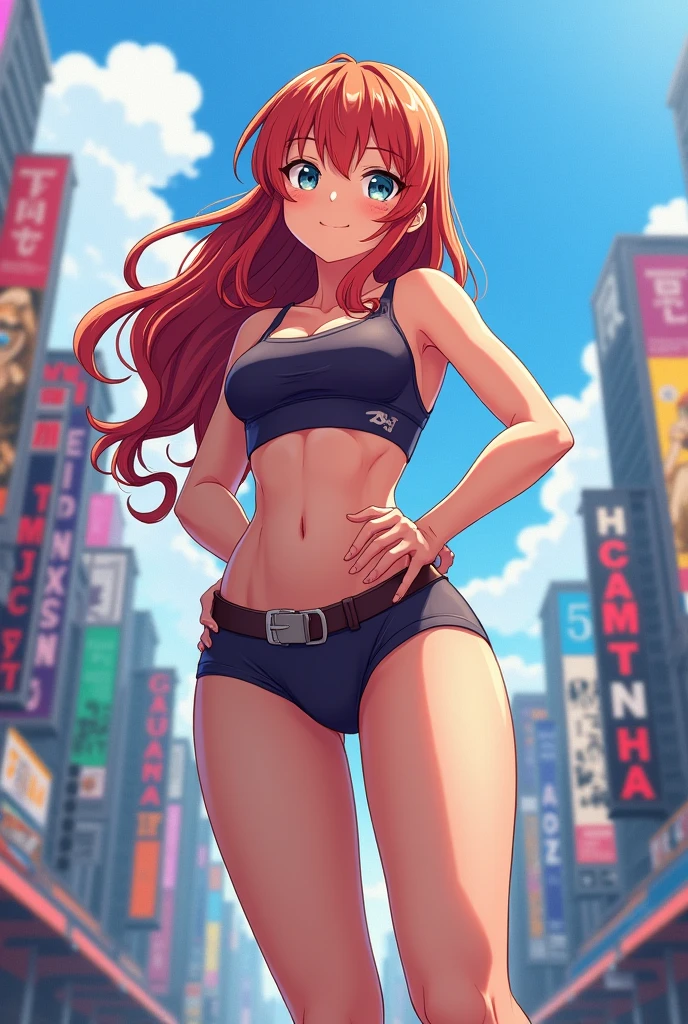 anime girl ,full body with tight clothes and bulging legs