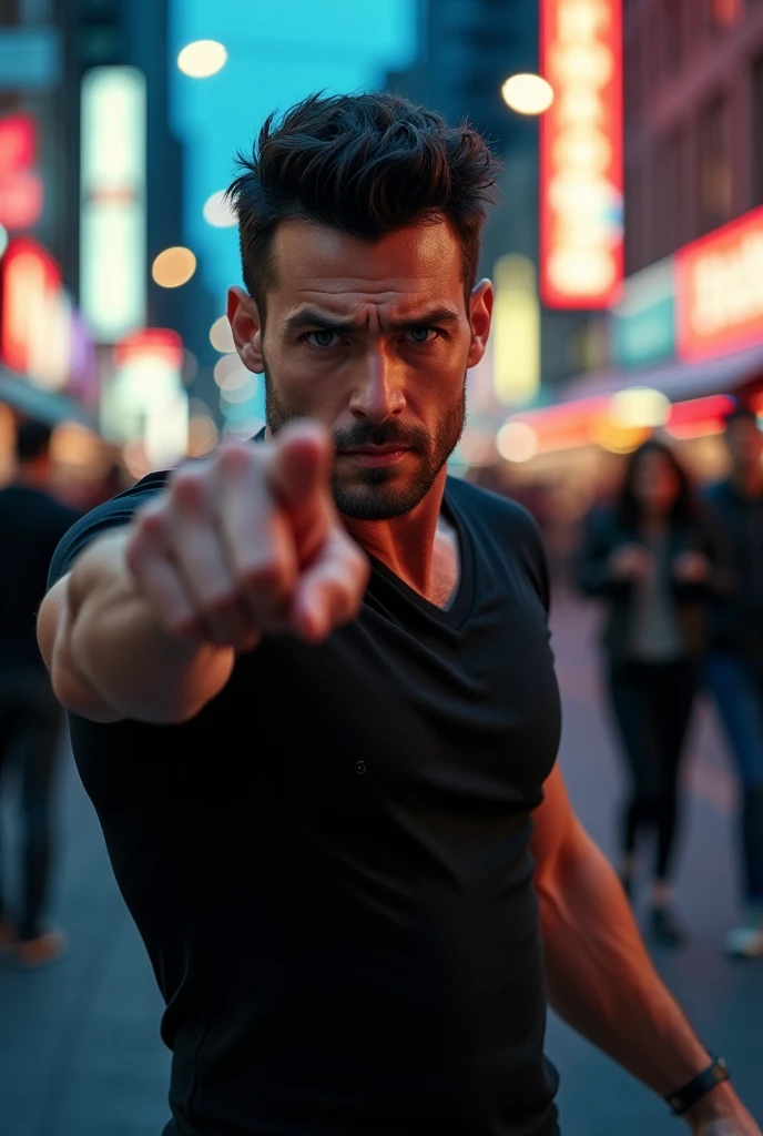 A handsome man is pointing and getting angry