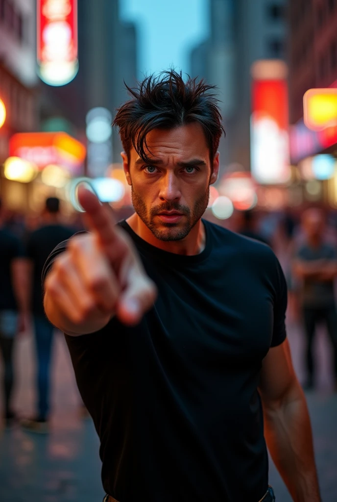 A handsome man is pointing and getting angry