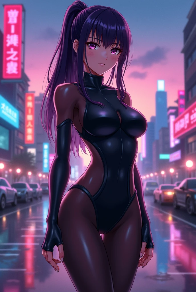 anime girl ,full body with tight clothing and tight pantyhose on the legs