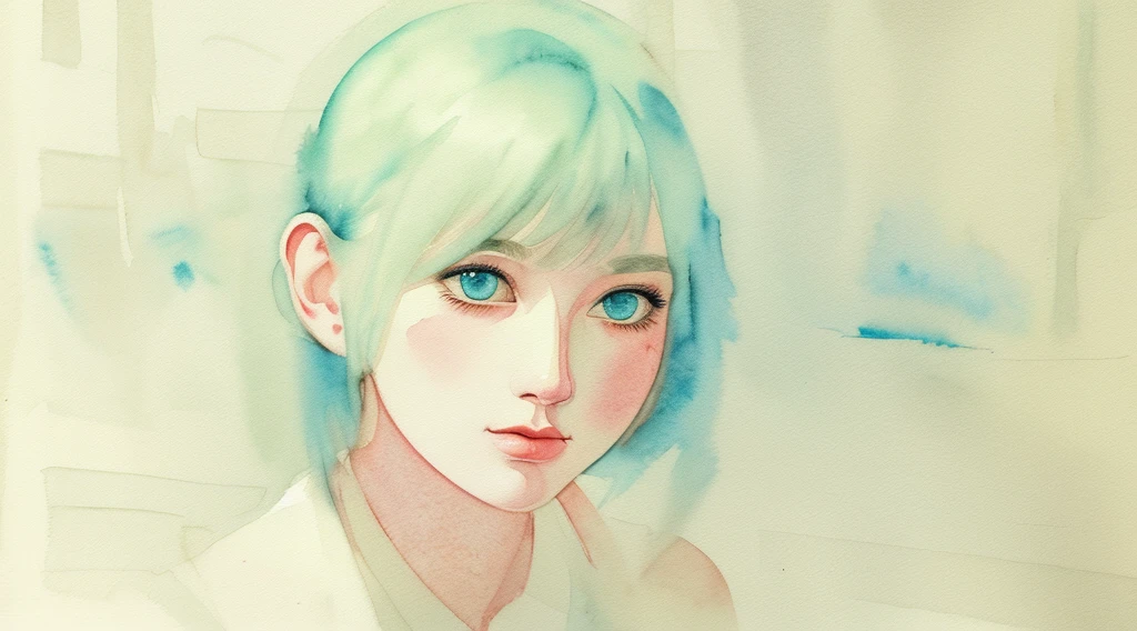Retro art style, watercolor, beautiful, masterpiece, Highest quality, Detailed face, Perfect lighting, One person, alone,cute ,