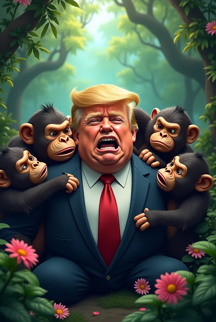 Trump crying being held against his will by apes