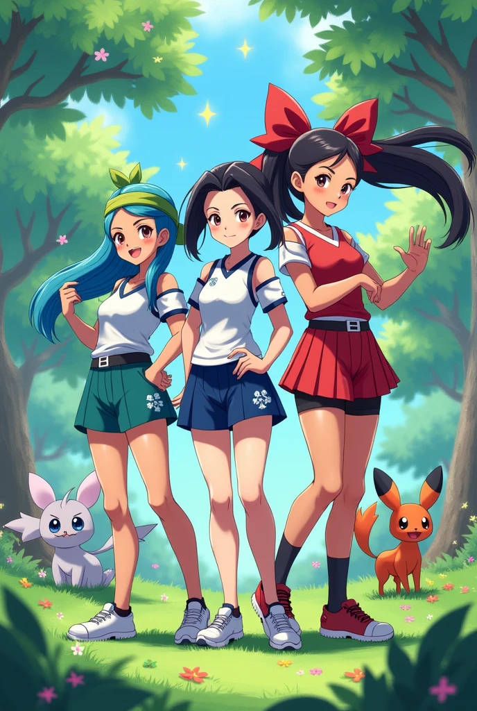 Naked Japanese women in anime style Pokemon trainers