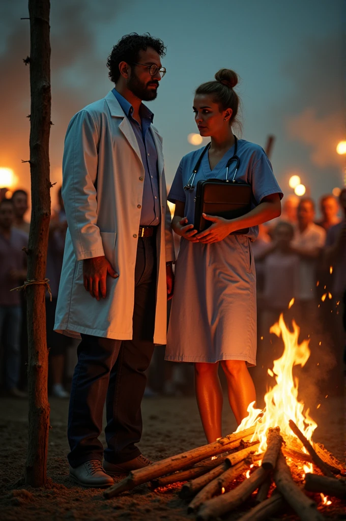 Doctor scientist and nurse at the stake