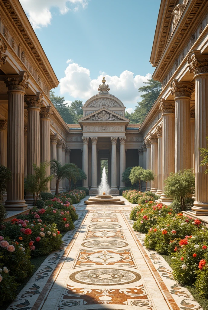 Best quality, Masterpiece, (photograph realistic:1.4), surrealism, Dream-like,fusionart Royal Greek Garden