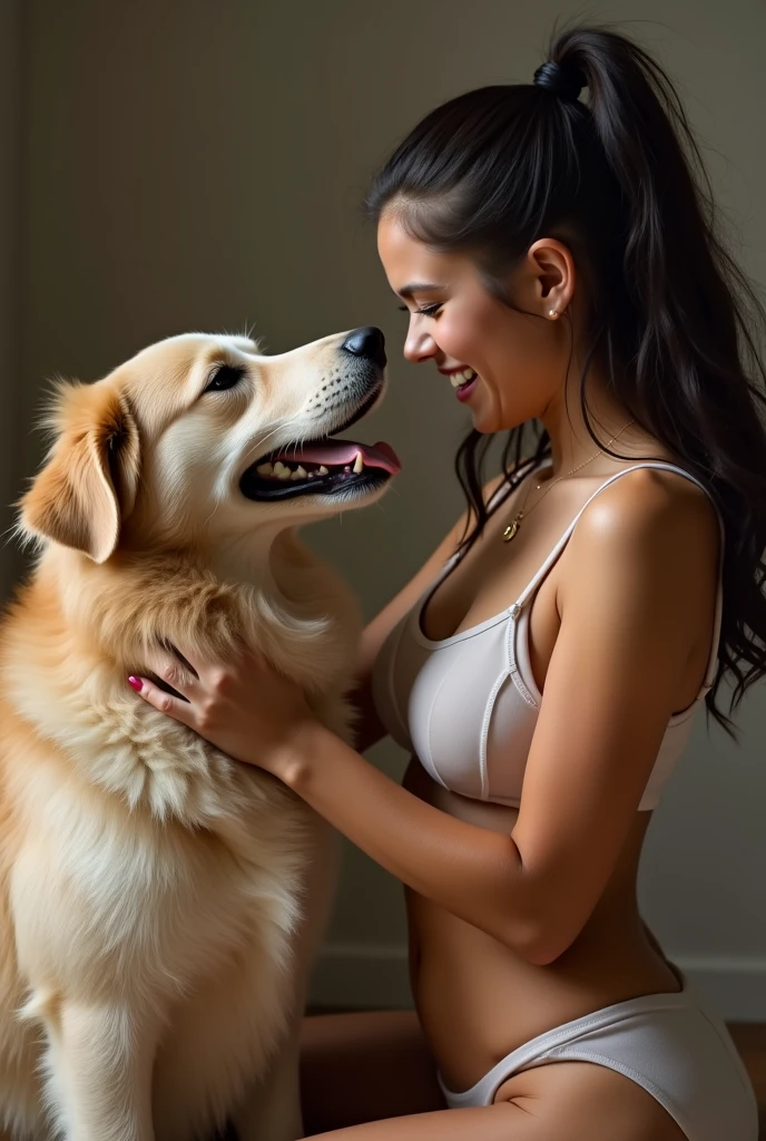 A girl having 4 inches boobs doing sex with a dog