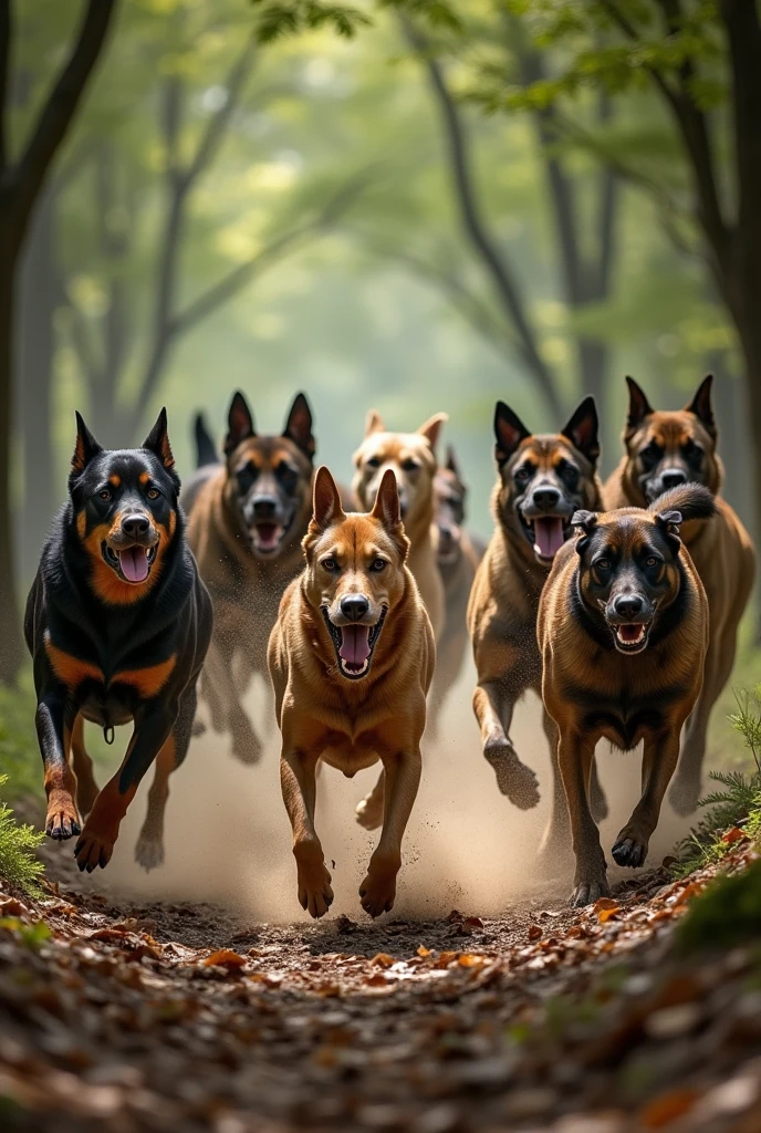 Pack of dogs attacking a wild animal causing harm