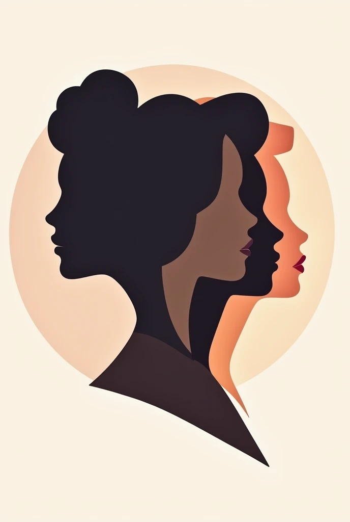 Design a logo with the silhouette of three women's faces, one with her hair up, the other with a hat