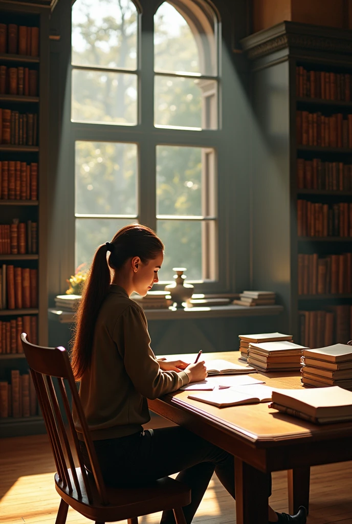 A woman studing in a college