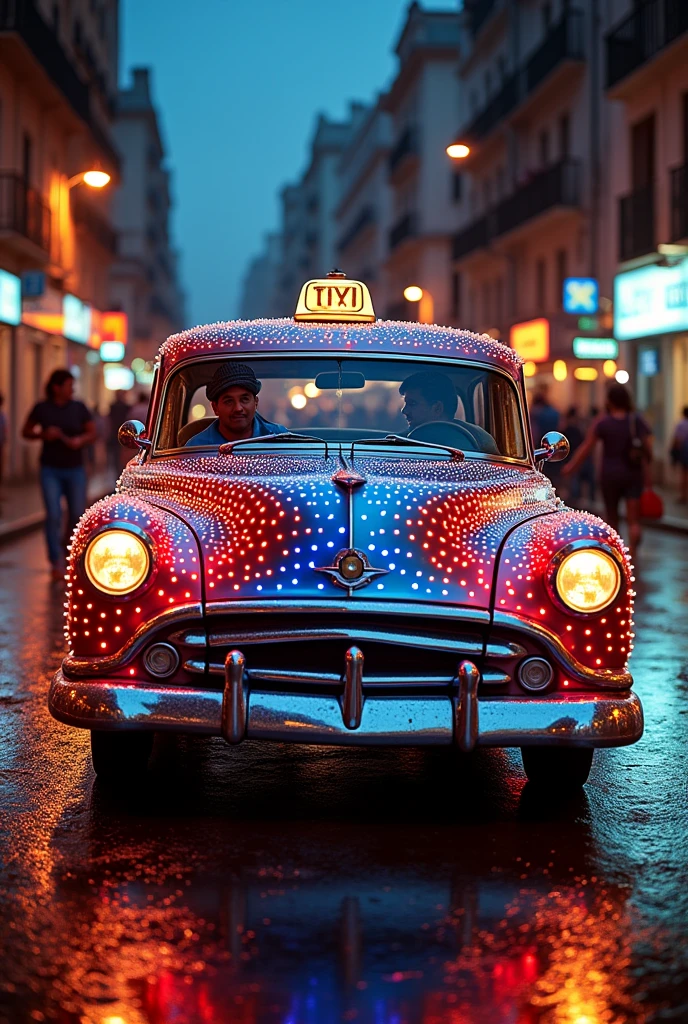 taxi car tuned with lights in Peru