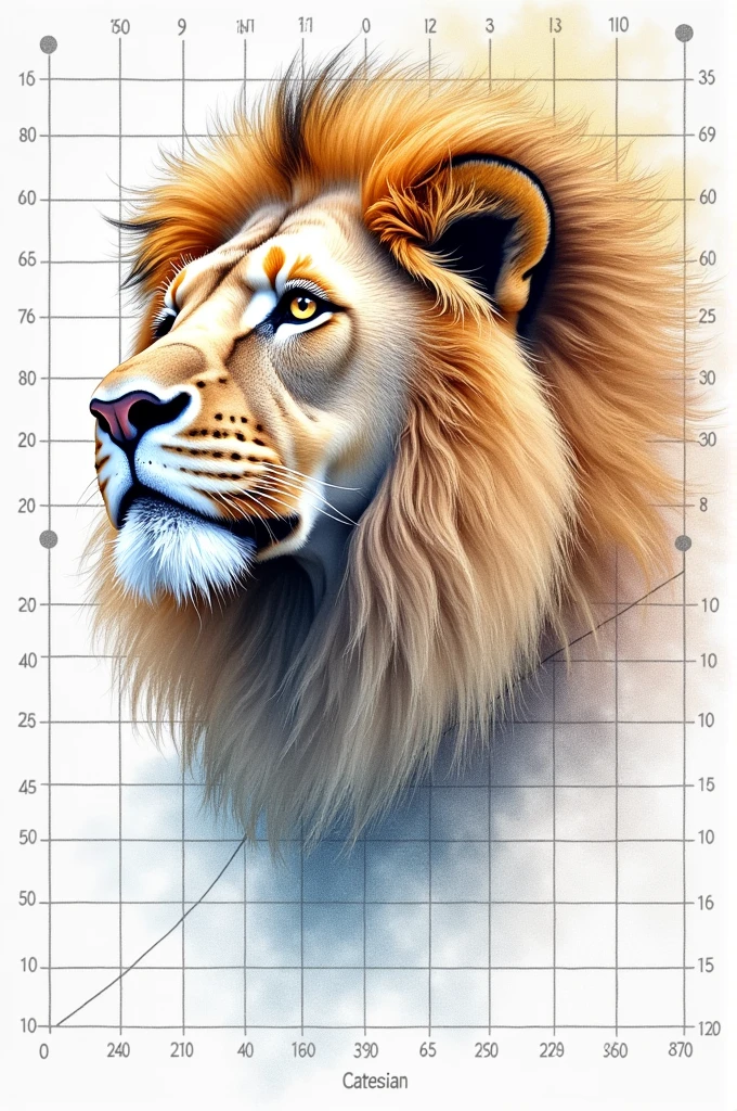 graphing paper that include Cartesian, the graphing paper will have a drawing, make sure the drawings are in the line of the graphing paper the drawing is a head of lion and last add some color, and add measurements