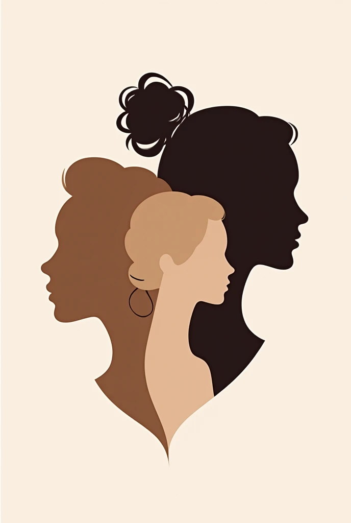 Design a logo with the silhouette of three women's faces, one with her hair up, the other with her hair down