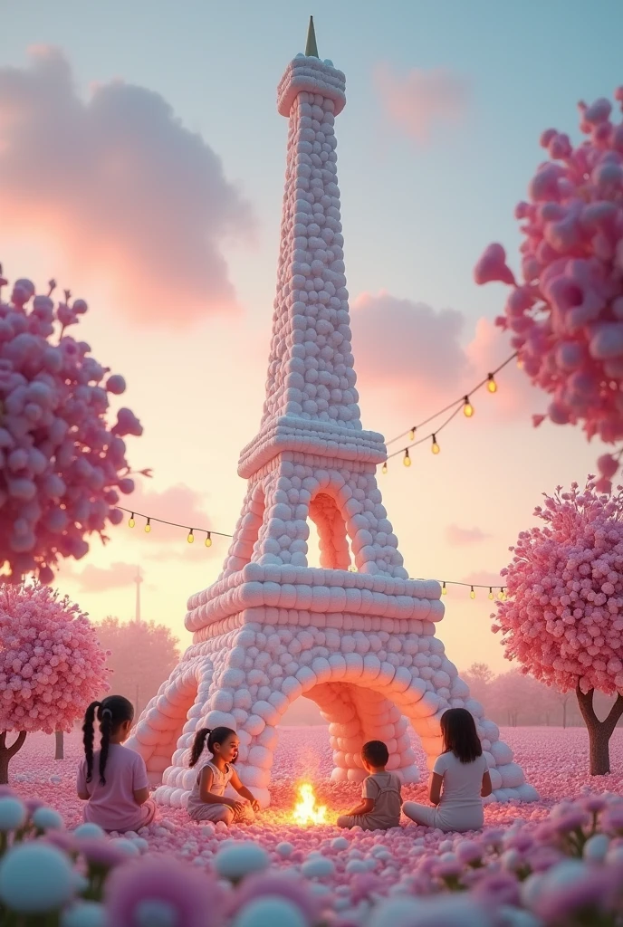 An Eiffel tower made of marshmallow 