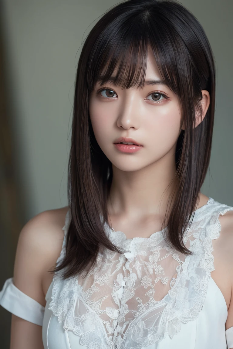 (Highest quality:1.4),(masterpiece:1.4),(Realistic:1.4),(Realistic:1.2),(超High resolution, RAW Photos:1.4),(High resolution, Very detailed:1.2),(8k:1.2),photograph,a photo of a dark-haired,Her hairstyle is a short bob with bangs..,one person's,alone,(In underwear),whole body