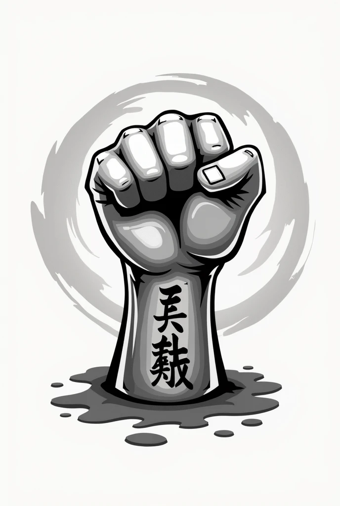 Create an iron fist logo with the name TETSU no ken. Cartoon that is not colored simple cartoon