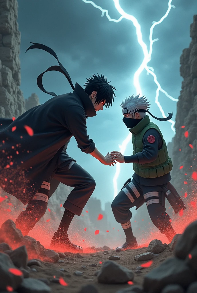 Obito and Kakashi fighting seen 
